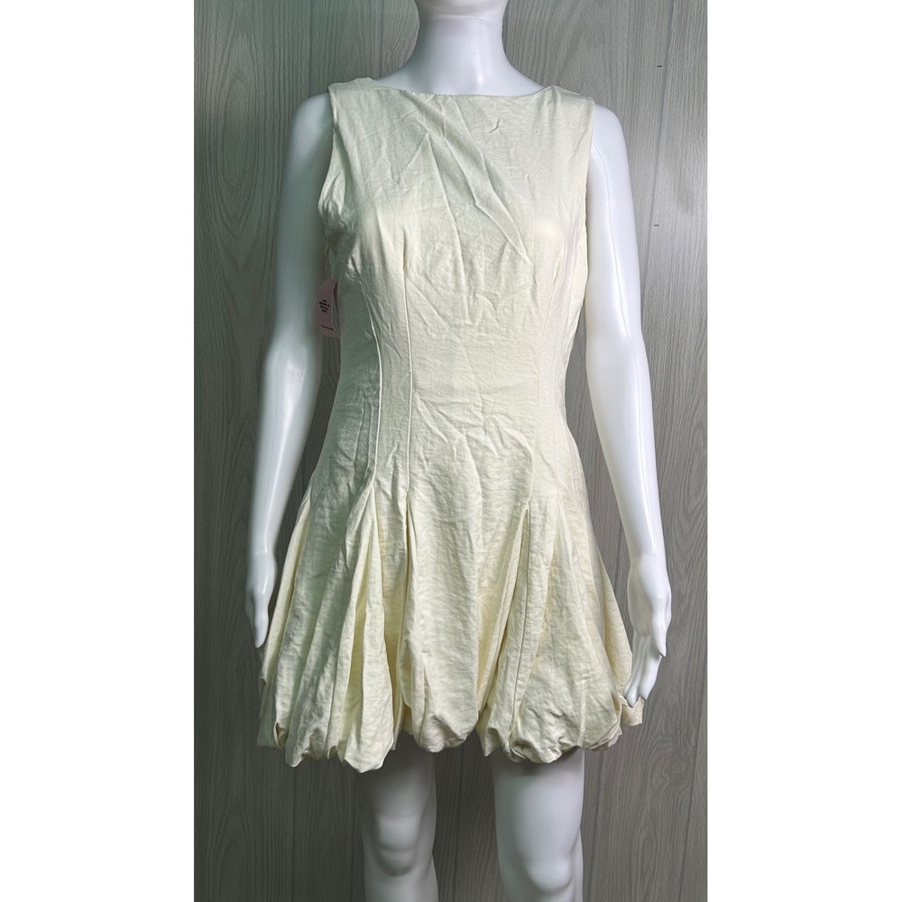 PrettyLittleThing‎ Cream Textured Scoop Neck A Line Mini Dress UK 12 US 8